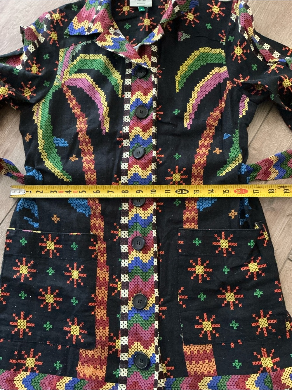 Farm Rio Macaw Night Long Sleeve Linen Blend Mini Colorful Belt Dress Size S - Picture 16 of 16